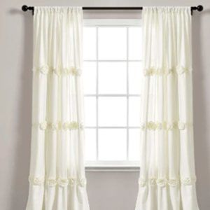 Pair of Lush Decor, Ivory Darla Window Curtain  Panels  40" x 84"